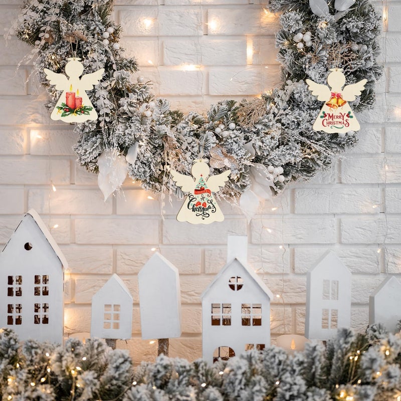 Sophena Wooden Christmas Ornaments to Paint - Angel Decoration Cutouts, Unfinished 24PCS, 3.5 x 3 inches, DIY Blank Unfinished Christmas Tree Wood Discs Ornament for Home Crafts Hanging - Image 4